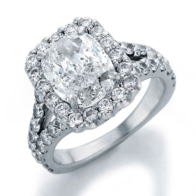 Image of Cushion Cut Center Diamond in Halo Style Setting with Round Diamonds Engagement Ring
