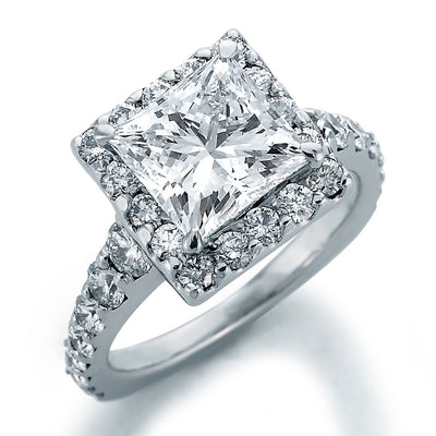 Image of Ellite Princess Cut Center with Ideal Cut Round Diamonds Ring