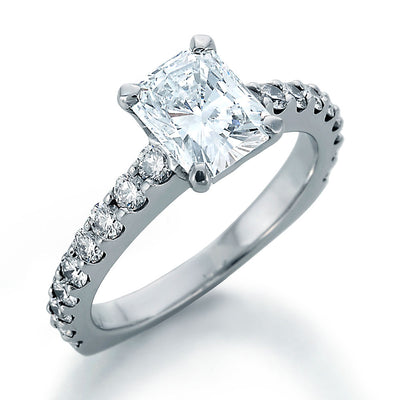 Image of Radiant Center and Ideal Cut Round Accent Diamonds Engagement Ring