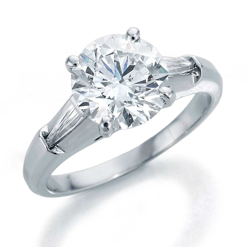 Image of Signature Engagement Ring with Round Center and Tapered Baguette Diamonds