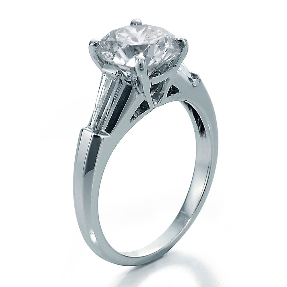 Side View Image of Signature Engagement Ring with Round Center and Tapered Baguette Diamonds