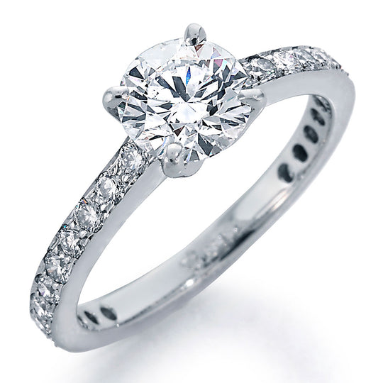 Image of Engagement Ring with Round Center and Ideal Cut Round Diamonds with Smooth Shank