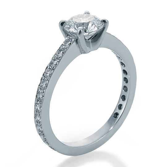 Side View Image of Engagement Ring with Round Center and Ideal Cut Round Diamonds with Smooth Shank