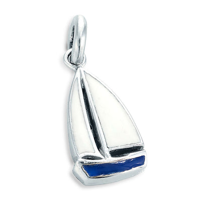 Platinum and Enamel Sail Boat Charm Pendant