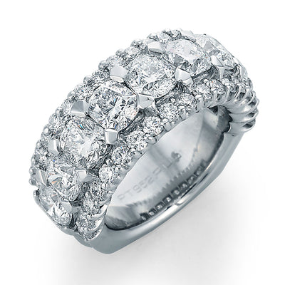 Image of Wedding band with Nine Cushion Cut Diamonds Surrounded by Ideal Cut Round Diamonds