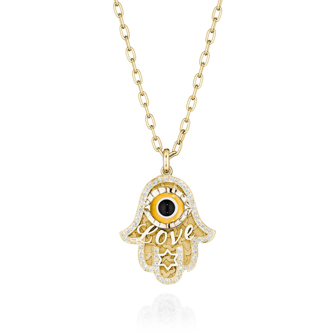 Large Love & Star of David Hamsa Diamond Necklace